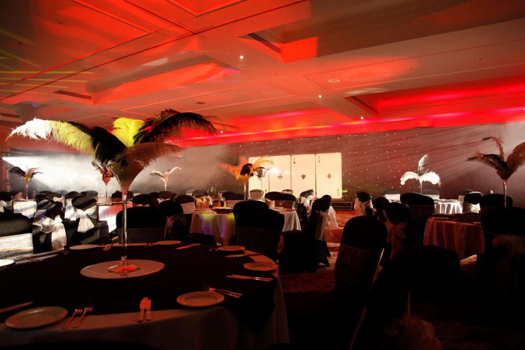 Las Vegas Themed Partygala dinner star cloth yellow and gold table centres
