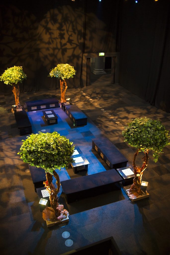 Secret Garden Theme Styling lollipop trees fake trees foliage low seating