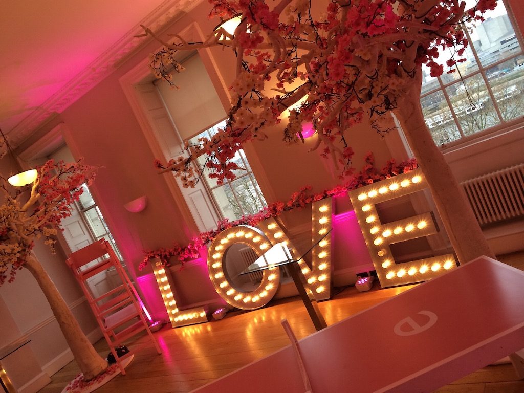 Summer Theme white cherry blossom white with love light up letters cherry blossom